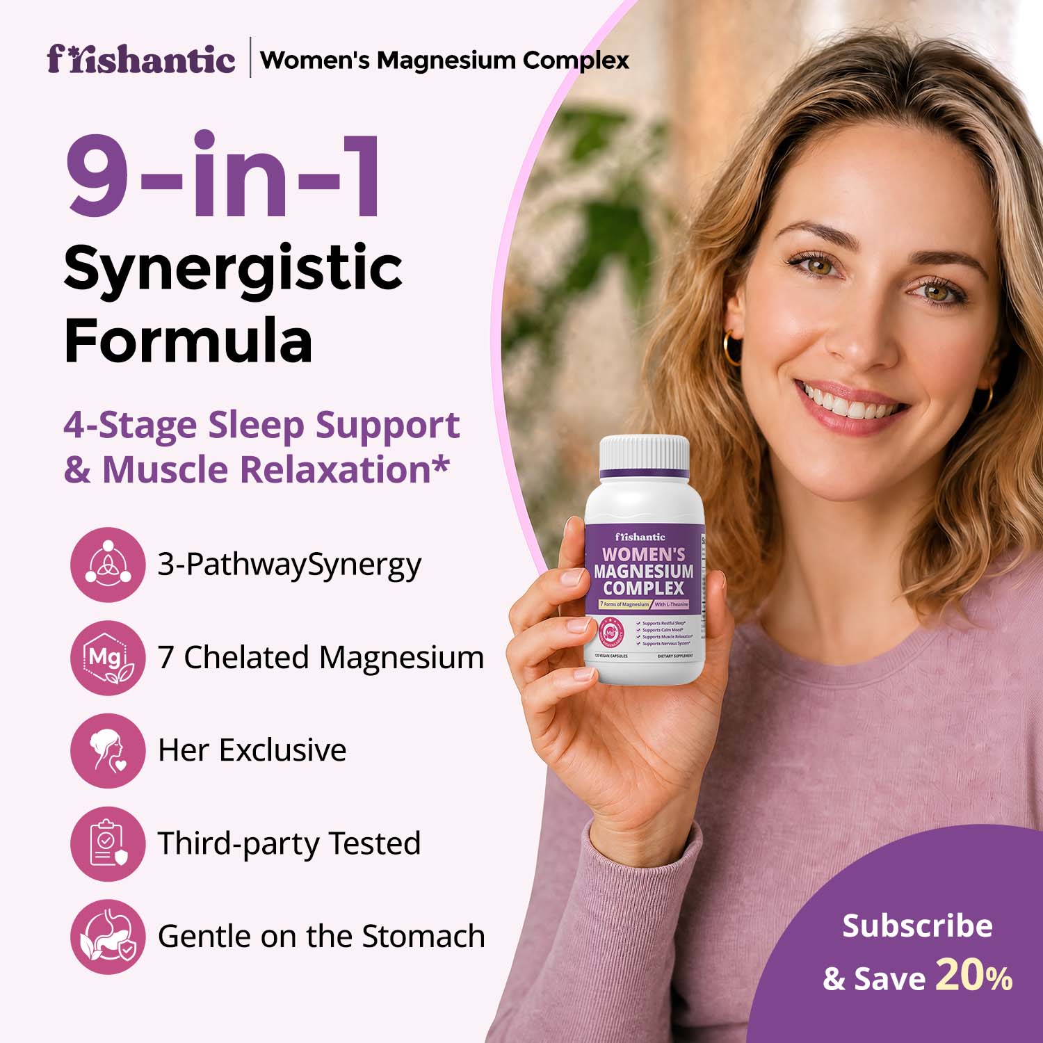 Magnesium Complex for Women,Slow Release Non-GMO 2-Month Capsules