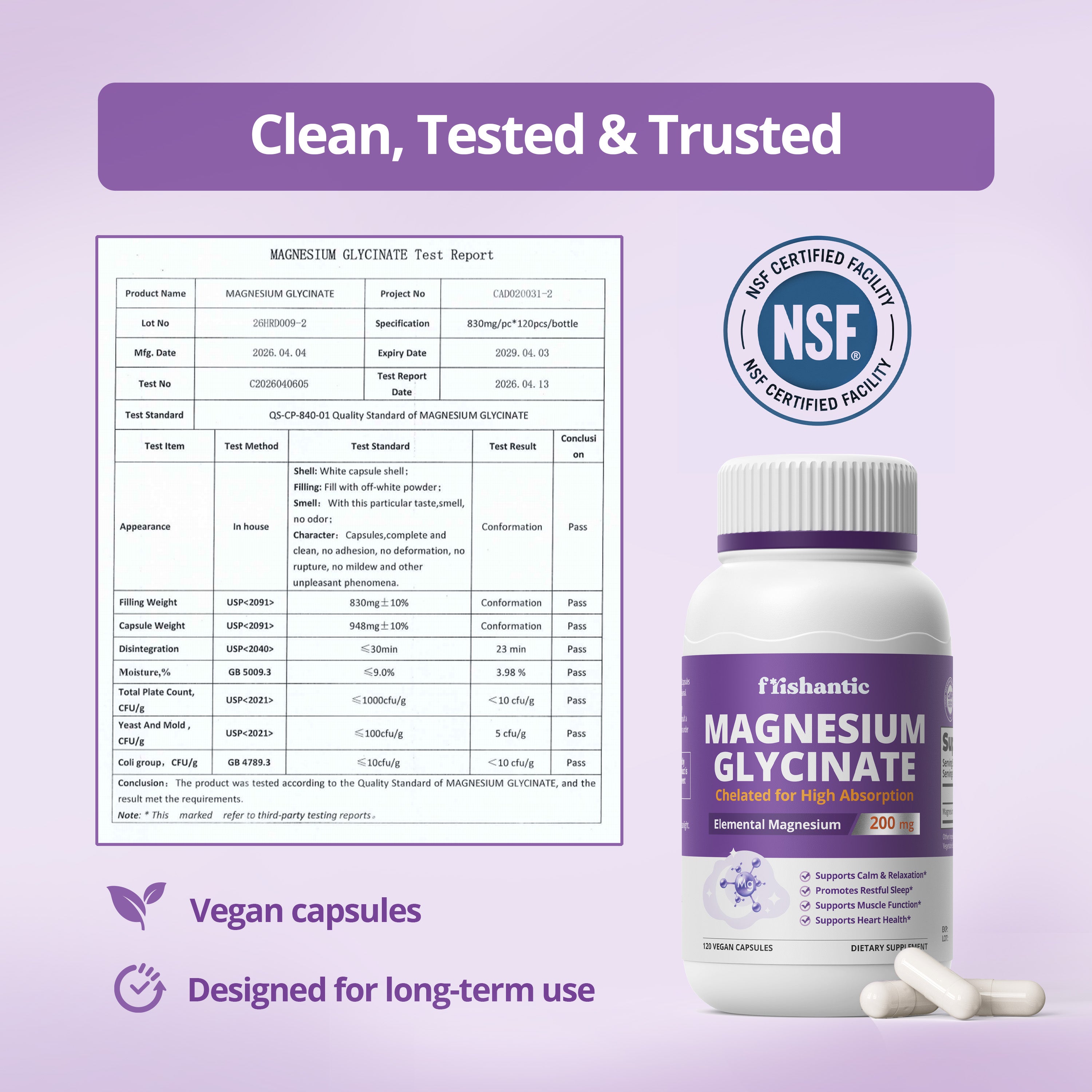 Magnesium Glycinate 200mg, Chelated, 60 Capsules