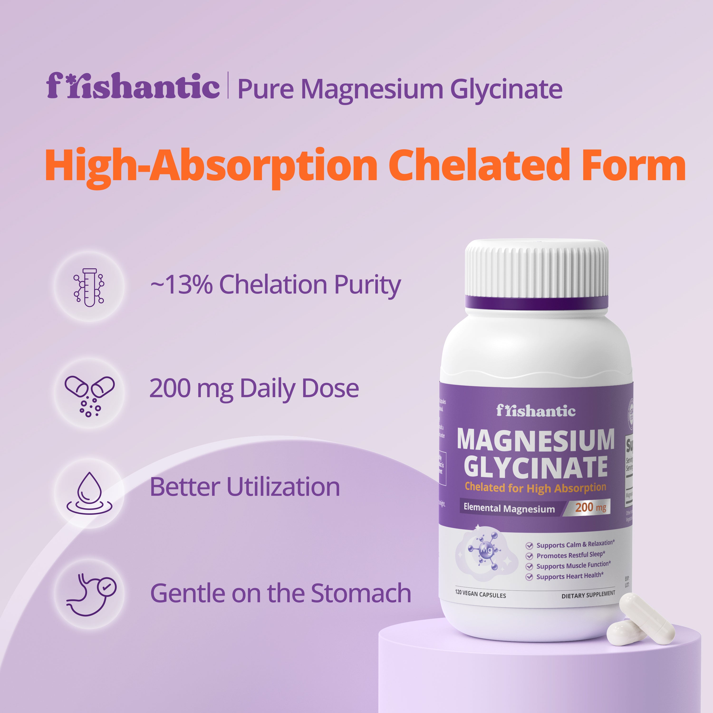 Magnesium Glycinate 200mg, Chelated, 60 Capsules
